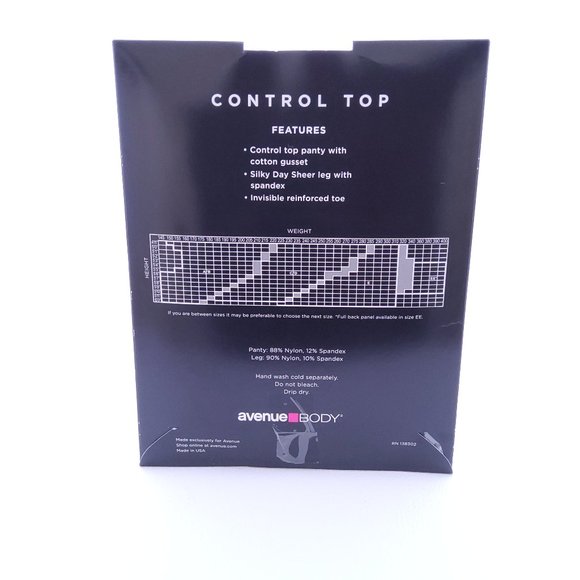 Avenue Control Top Silky Day Sheer Pantyhose Sz E - Picture 3 of 4